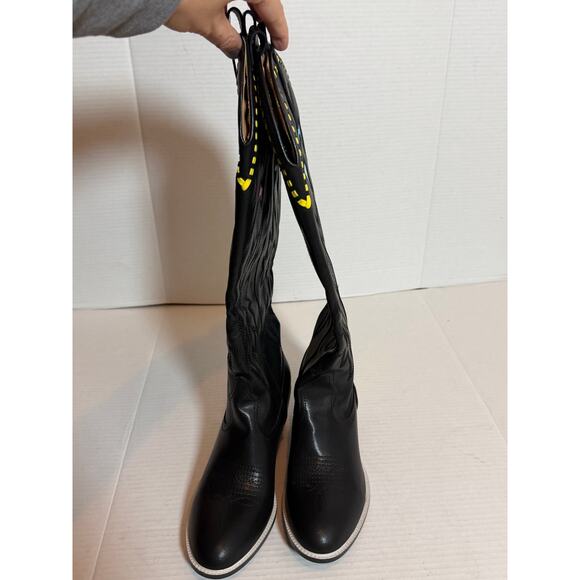 Women's Tall Black Western Lightning Bolt Design Concert Festival Boots Size 40 - Picture 6 of 10